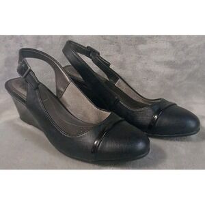 Life Stride Womens Dress Shoes 8 1/2M Jean Black Slingback Wedge Heels